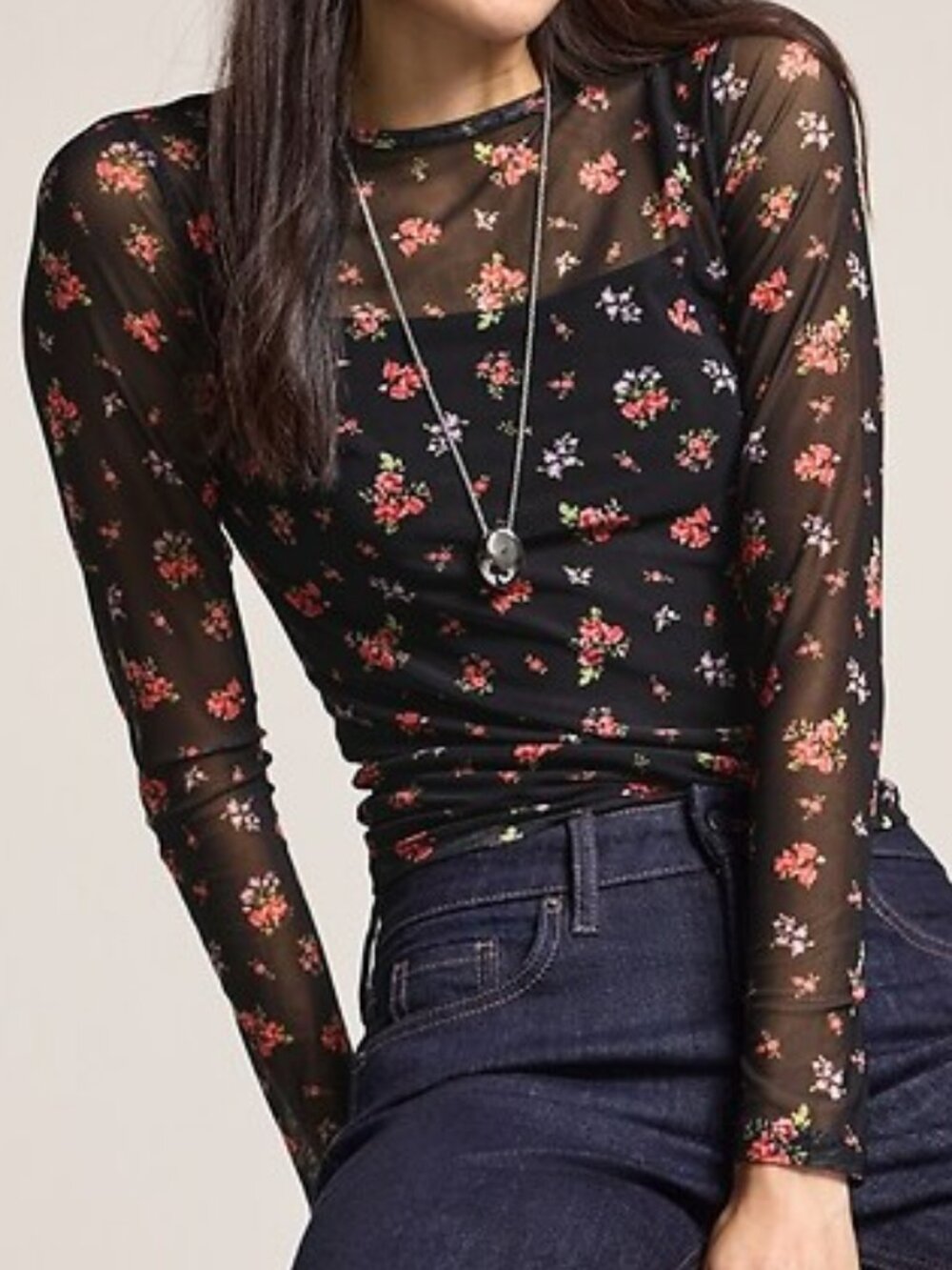 Old Navy Anna Sui Floral Long Sleeve Top in Black & Pink Size XL